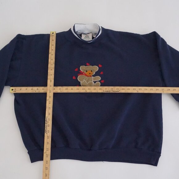Vintage Alpine Express Navy Teddy Bear Heart Sweatshirt Cabincore Retro XL - Picture 2 of 9